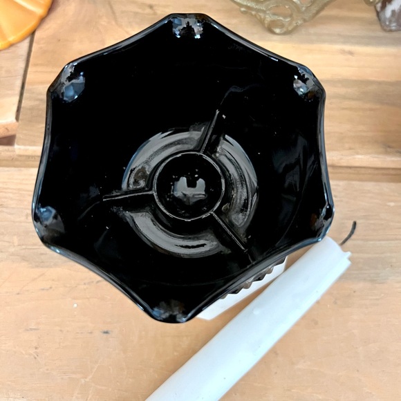 Vintage Tiara Glass Footed Tapered Candle Holder Diamond Point Gothic Style - Picture 3 of 4